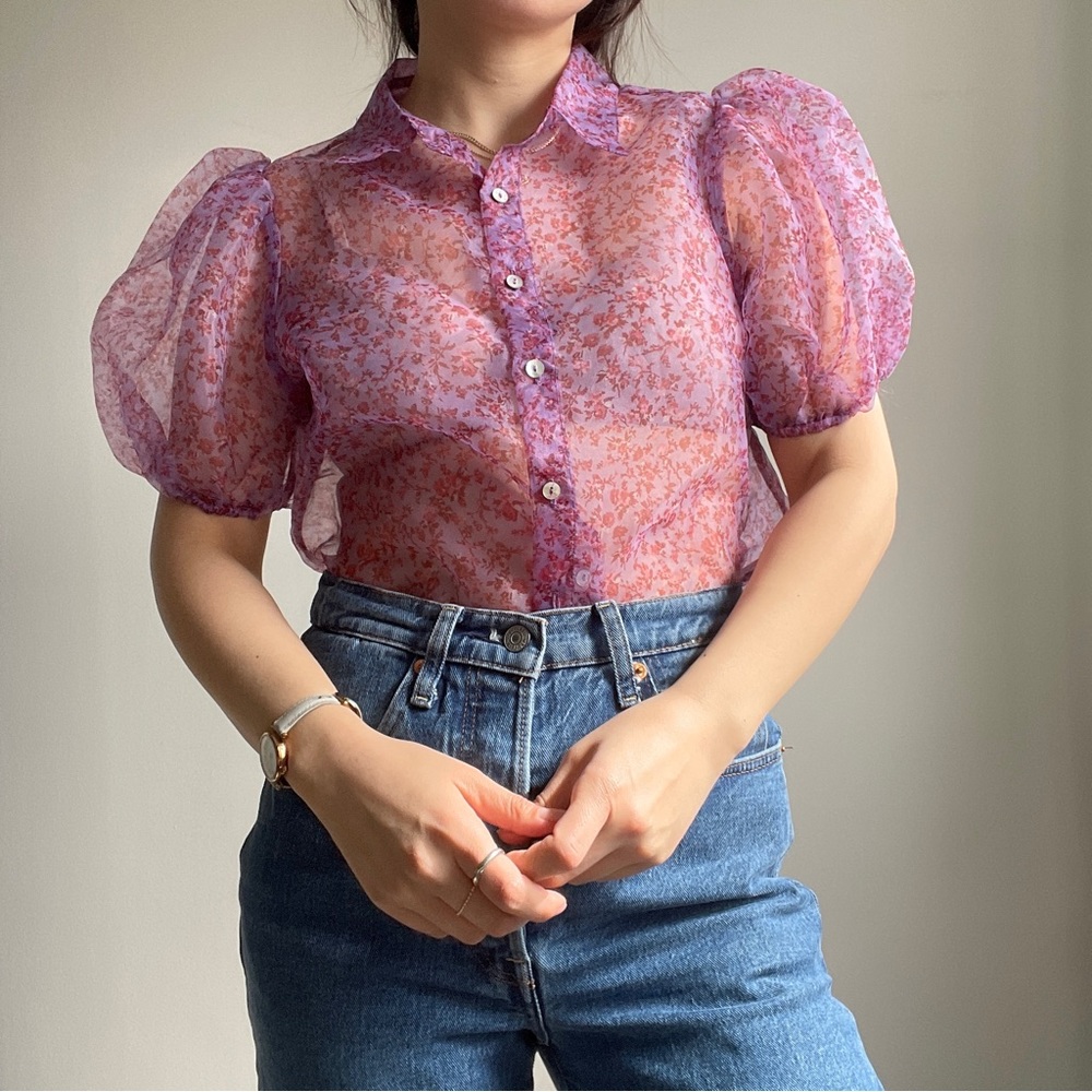 Purple Floral Sheer Blouse